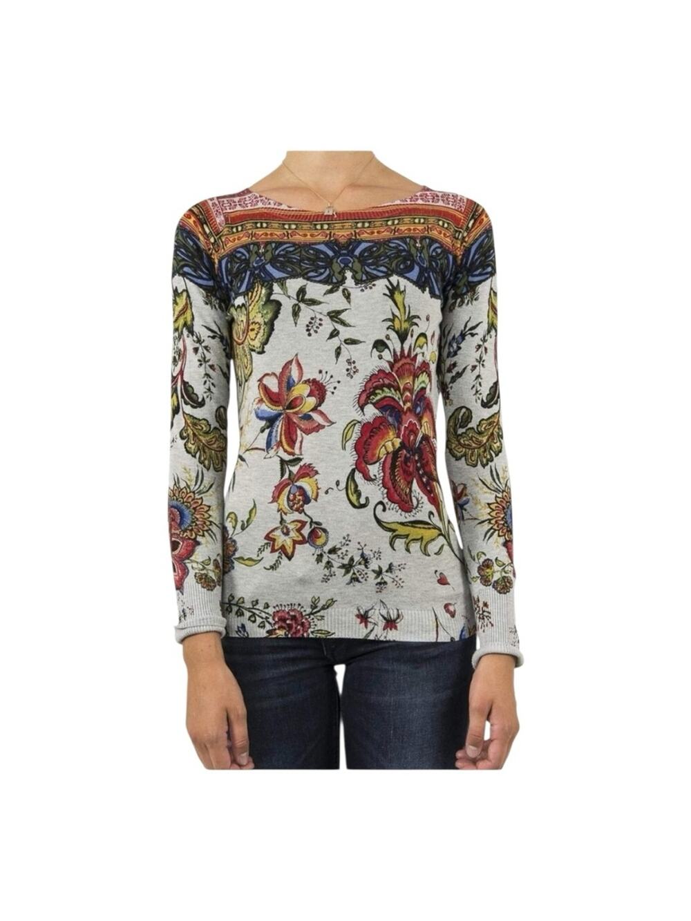 Desigual size medium Colorful Floral Long Sleeve sweater boat neck knit